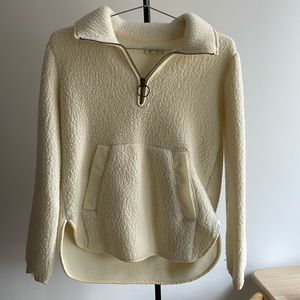 Madewell Fleece Quarter-Zip Sweater (Cream) in XXS